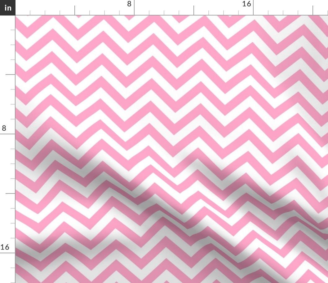 Three Inch Carnation Pink and White Chevron Stripes