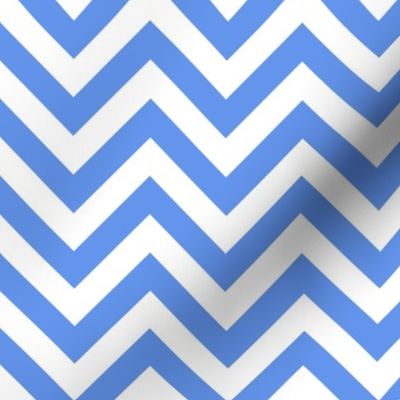 Three Inch Cornflower Blue and White Chevron Stripes