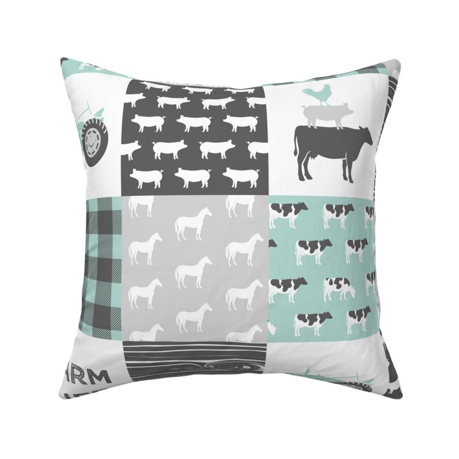 farm life - farm wholecloth - dark mint and grey