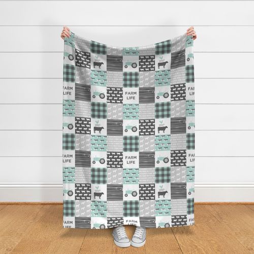 farm life - farm wholecloth - dark mint and grey