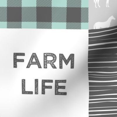 farm life - farm wholecloth - dark mint and grey