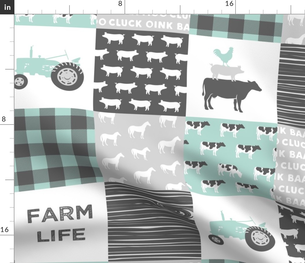 farm life - farm wholecloth - dark mint and grey