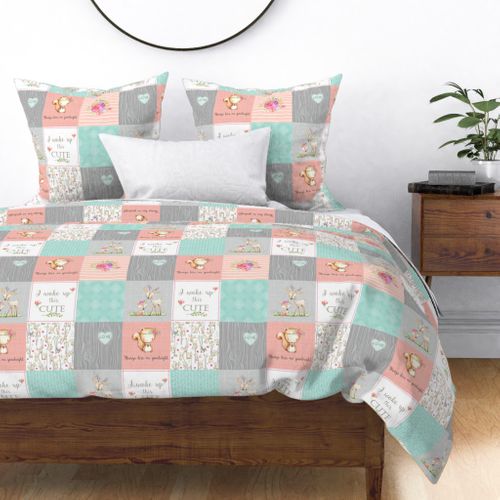 Woodland Patchwork Nursery Quilt - Baby Girl Blanket Deer Fox Bedding Peach Mint Gray GingerLous