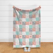 Woodland Patchwork Nursery Quilt - Baby Girl Blanket Deer Fox Bedding Peach Mint Gray GingerLous