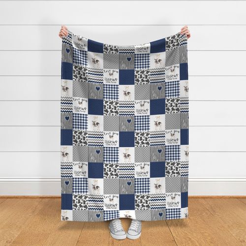 Navy - Farm // Love you till the cows come home - wholecloth cheater quilt