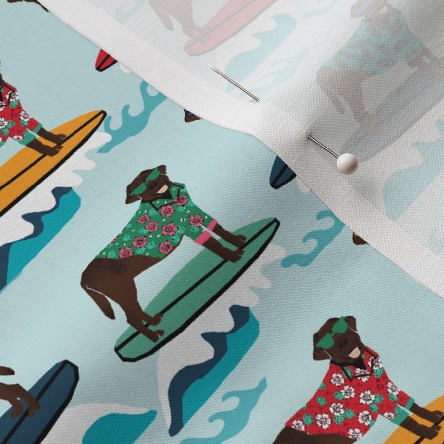 chocolate lab dog surfing fabric - cute labrador retriever dog surfing design