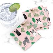 frenchie monstera french bulldog tropical dog fabric pink