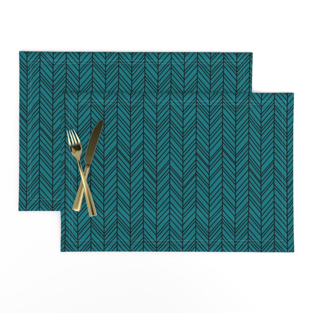 herringbone feathers dark teal on black