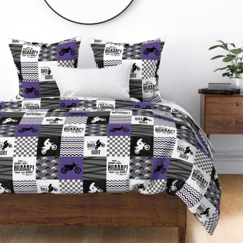 Motocross//A little Dirt Never Hurt - Purple - Wholecloth Cheater Quilt 