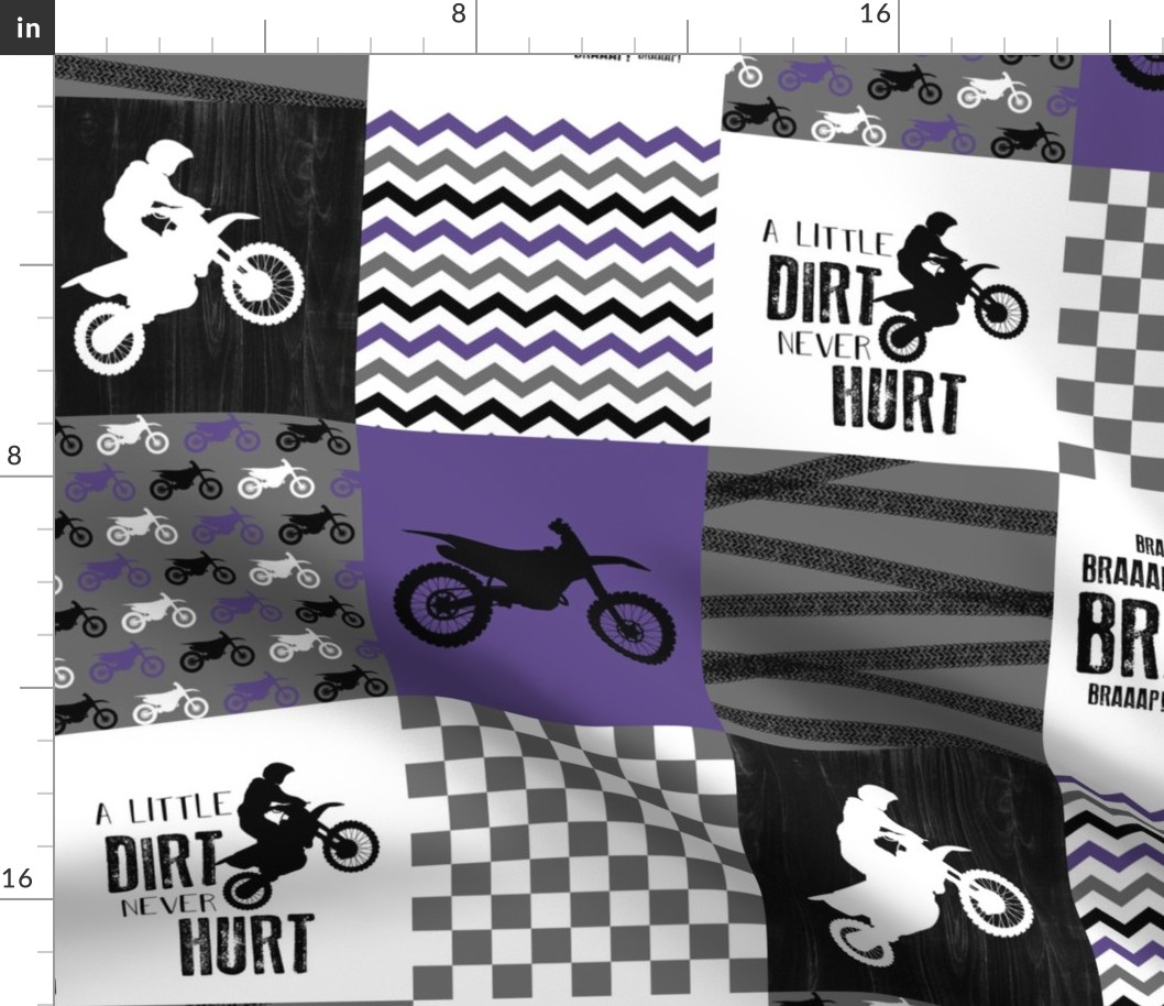 Motocross//A little Dirt Never Hurt - Purple - Wholecloth Cheater Quilt 