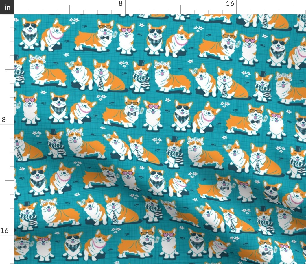 Charming corgis // small scale // teal background