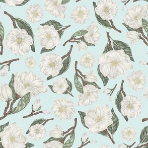 Magnolia in teal - Mississippi State Flower - Louisiana State Flower