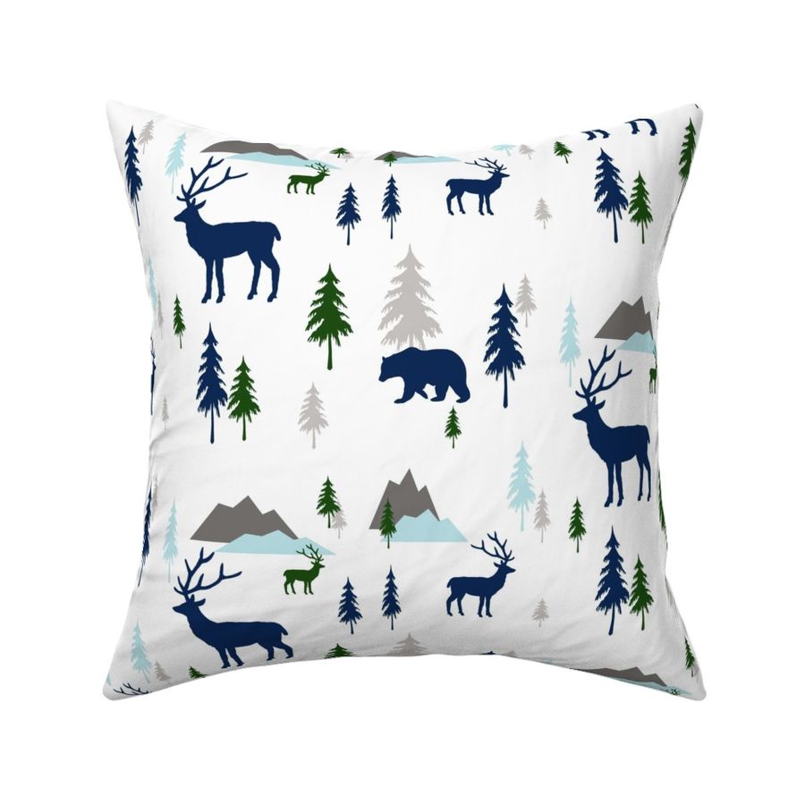 bears and deer mountains mint blue 2