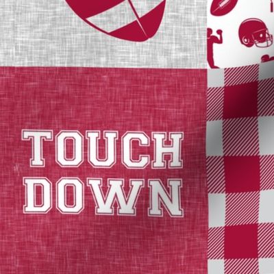 touch down - football wholecloth - crimson and white - college ball -  plaid 