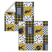 touch down - football wholecloth - gold and blue - college ball -  plaid (90)