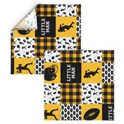 little man - football wholecloth - black and gold - college ball -  plaid (90)