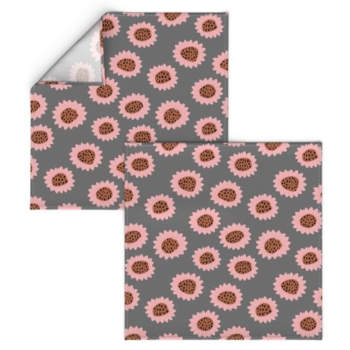 Retro style paper cut raw sunflowers abstract flower field joy pattern pink gray LARGE