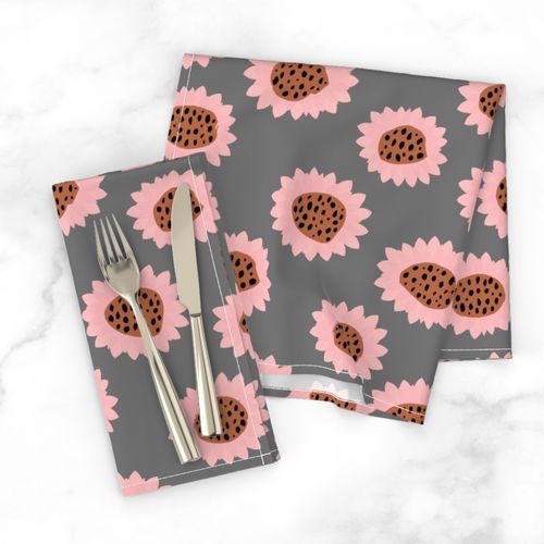 Retro style paper cut raw sunflowers abstract flower field joy pattern pink gray LARGE