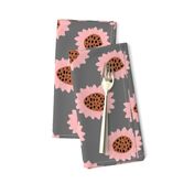 Retro style paper cut raw sunflowers abstract flower field joy pattern pink gray LARGE