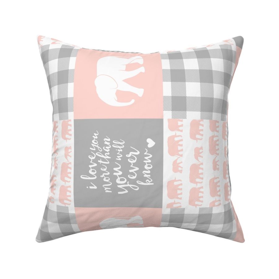 Elephant wholecloth - I love you more than you will ever know - patchwork - plaid - pink  (90)