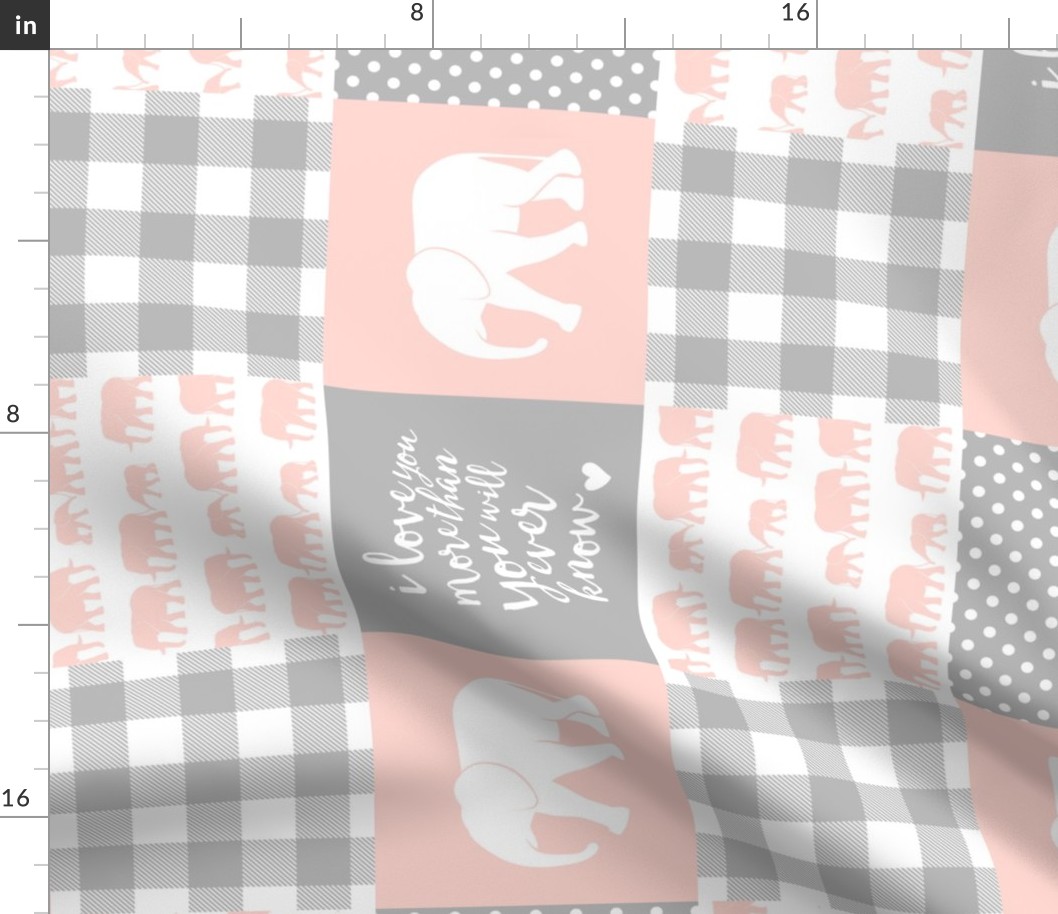 Elephant wholecloth - I love you more than you will ever know - patchwork - plaid - pink  (90)