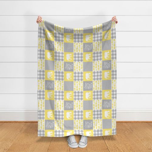 Elephant wholecloth - I love you more than you will ever know - patchwork - plaid - yellow (90)