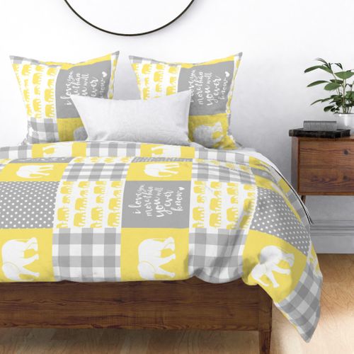 Elephant wholecloth - I love you more than you will ever know - patchwork - plaid - yellow (90)