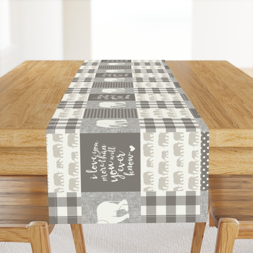 Elephant wholecloth - I love you more than you will ever know - patchwork - plaid -  beige & cream (90)