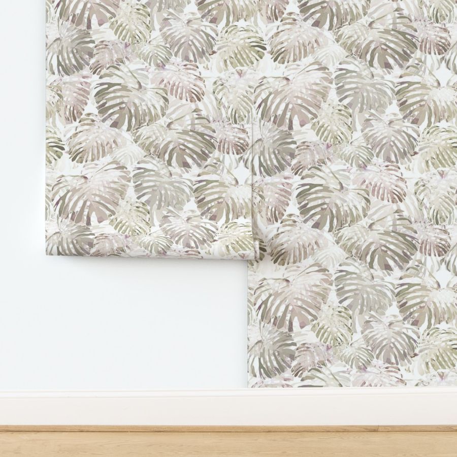 Monstera Jungle II Light Taupe on White 150