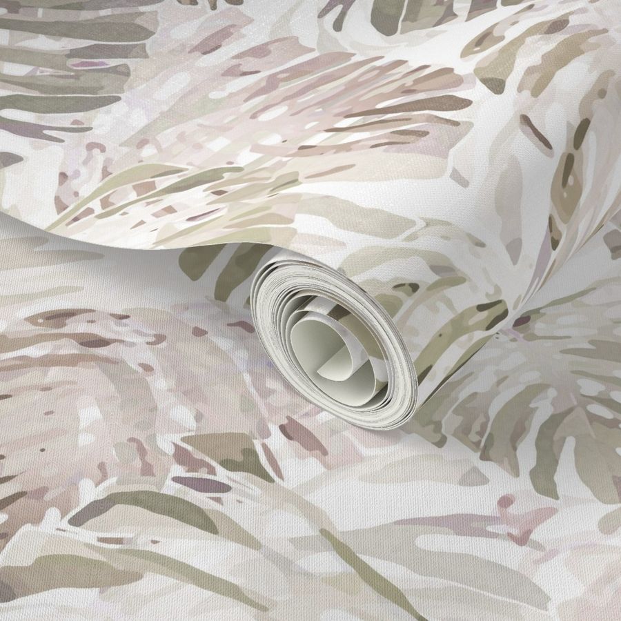 Monstera Jungle II Light Taupe on White 150