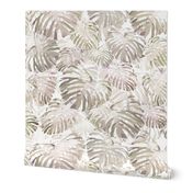 Monstera Jungle II Light Taupe on White 150