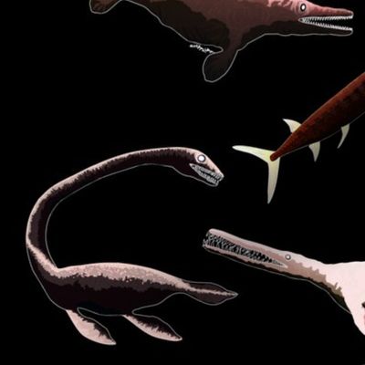 4 extinct sea monsters fight black negatives