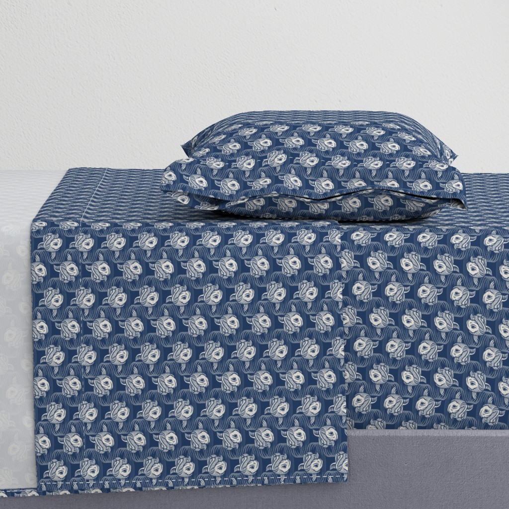 ★ KOI FISH INVASION ★ Navy Blue & White - Small Scale / Collection : Japanese Koi Block Print