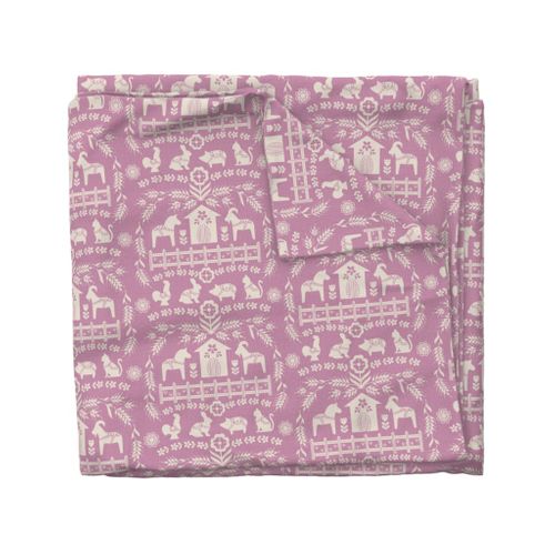 Dala Farm in Pink // swedish folk art dala horse cat rooster pig goat bunny farm pink fabric 