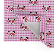 panda valentines fabric - sweet dots fabric - panda valentines day fabric, cute valentines day design - pink check