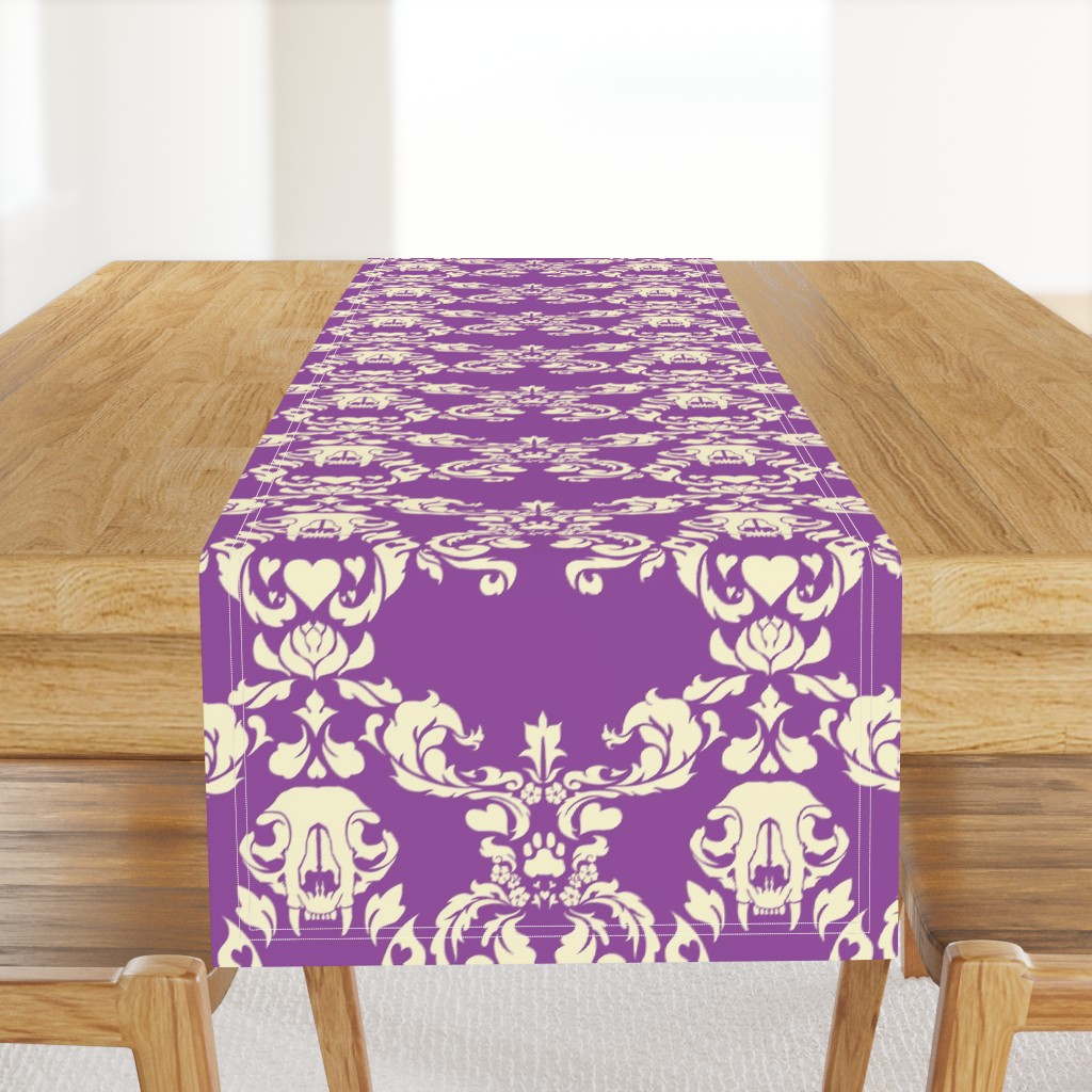 Cat Skull Damask -- Purple/Cream