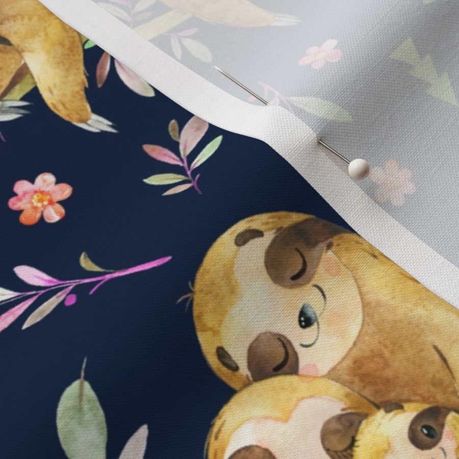 Sloths Hangin On, navy blue – Children's Bedding Baby Girl Nursery, LARGE Scale