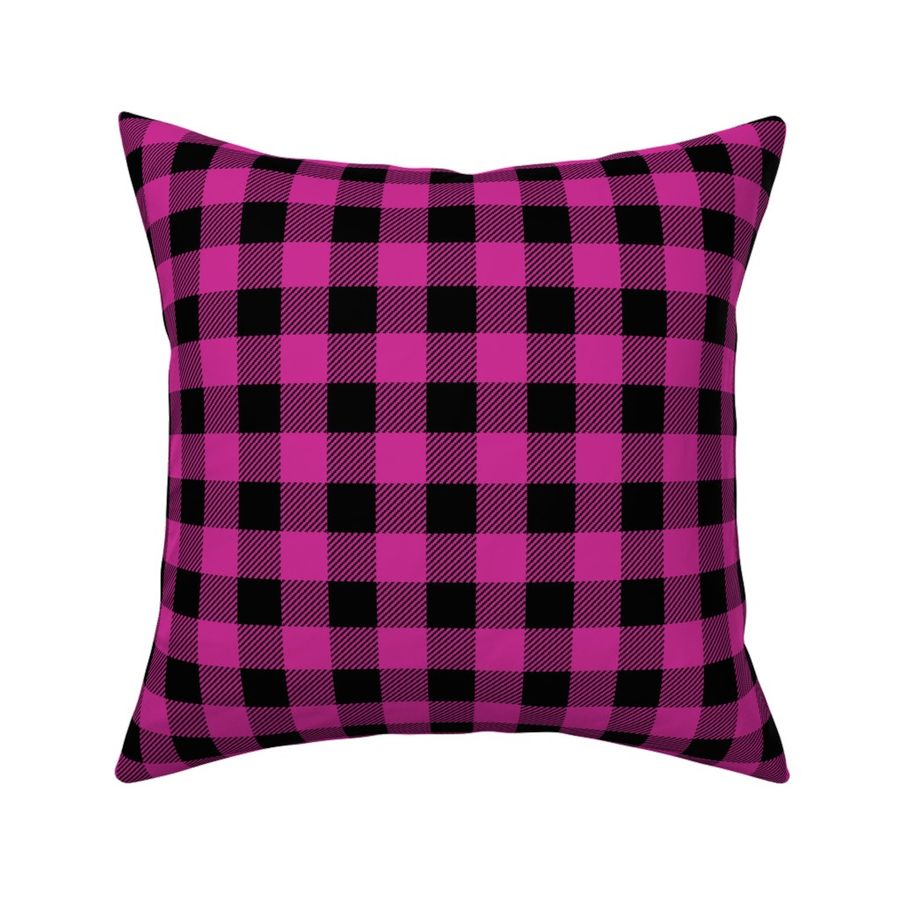 1" fuchsia and black buffalo plaid - pink and black plaid, pink plaid, pink tartan, tartan, buffalo check - girls plaid - pink and black