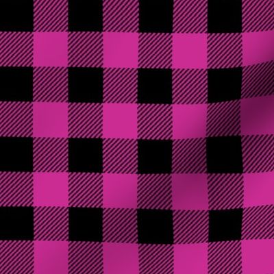 1" fuchsia and black buffalo plaid - pink and black plaid, pink plaid, pink tartan, tartan, buffalo check - girls plaid - pink and black