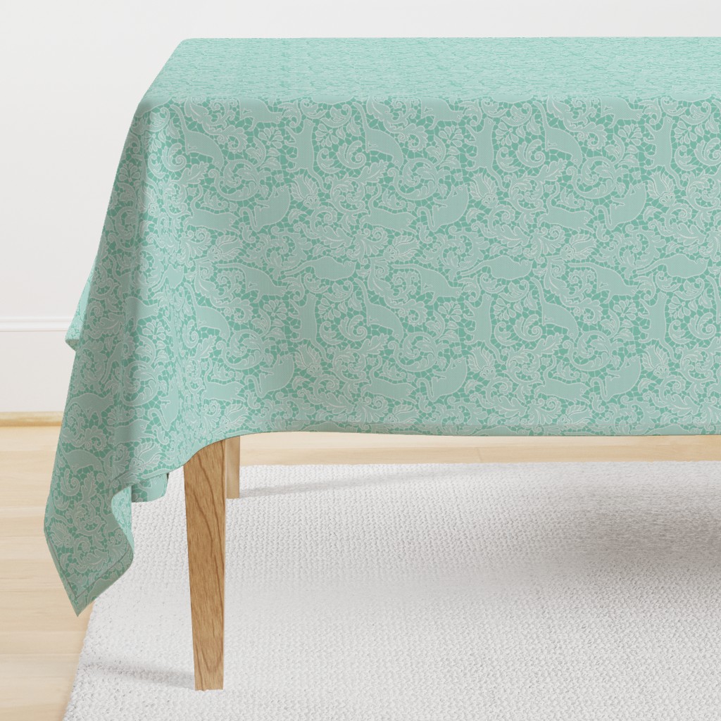 cat lace - white on bright mint