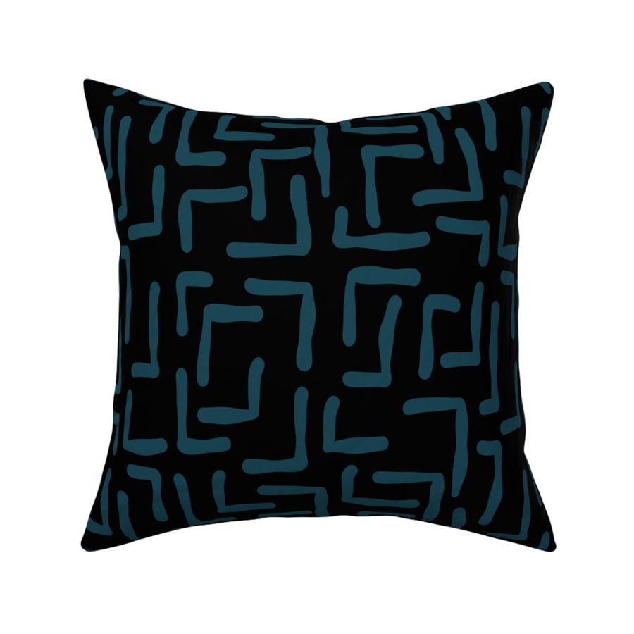 ABSTRACT MAZE - TEAL ON BLACK