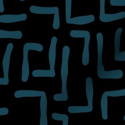 ABSTRACT MAZE - TEAL ON BLACK