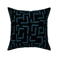 ABSTRACT MAZE - TEAL ON BLACK