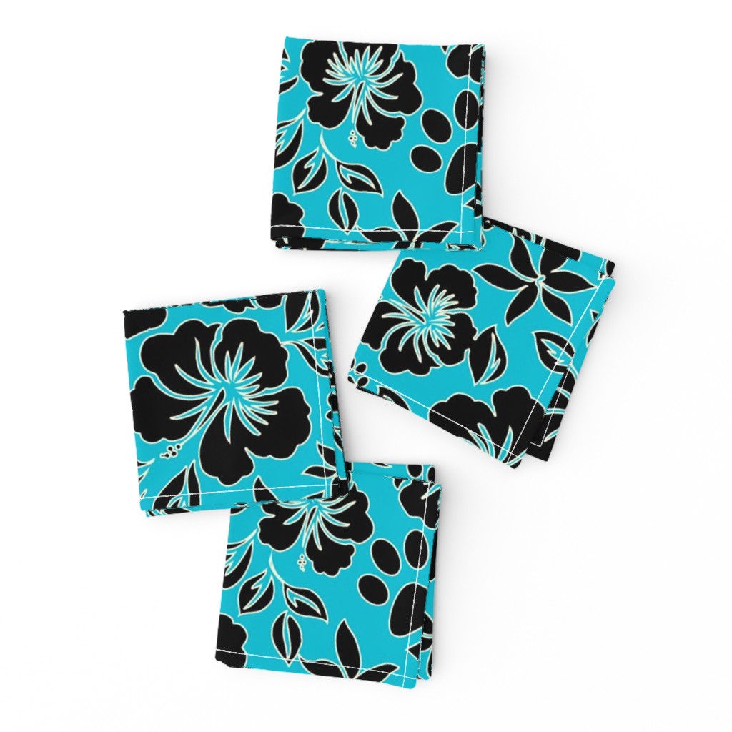 Paw Print Hawaiian Hibiscus - Turquoise blue