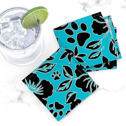 Paw Print Hawaiian Hibiscus - Turquoise blue