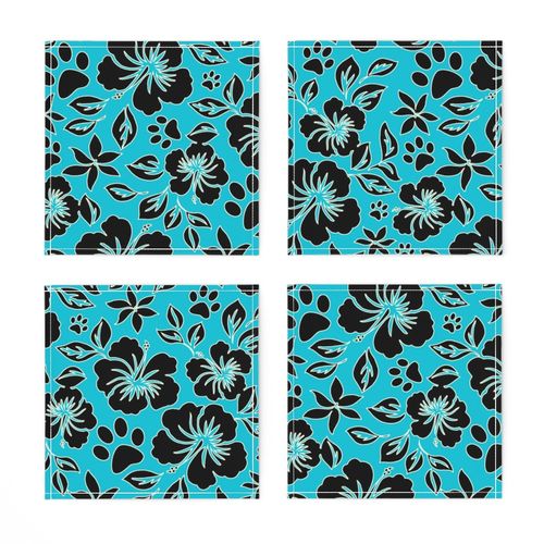 Paw Print Hawaiian Hibiscus - Turquoise blue