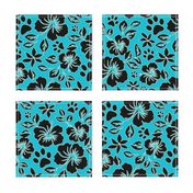 Paw Print Hawaiian Hibiscus - Turquoise blue