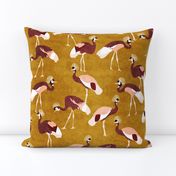 crowned cranes - mustard & rust