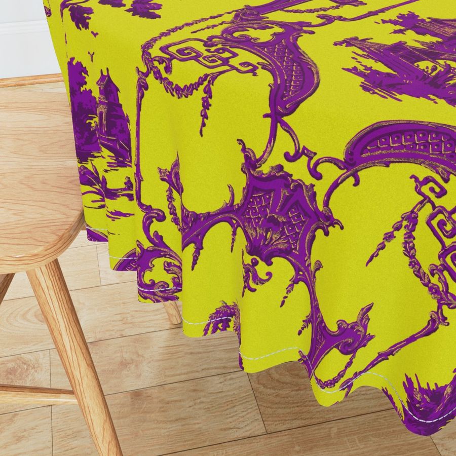 The Hawes Chinoiserie Toile ~ Faux Gilt and Purple on Dictator 