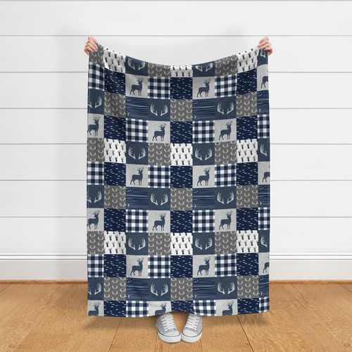 antlers - navy and grey (buck) quilt woodland C19BS